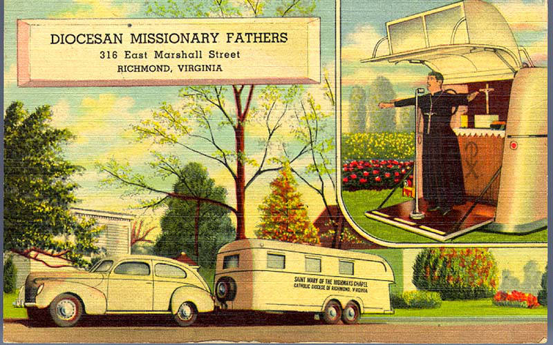 Diocesan Missionary Fathers, Richmond, VA St. Mary of the Highways I & II Genuine Curteich Chicago 'C.T. Art Colortone'