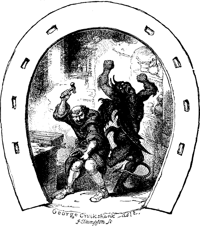 Dunstan shoeing the Devil's hoof illustrated by George Cruikshank Image: WIkimedia Commons